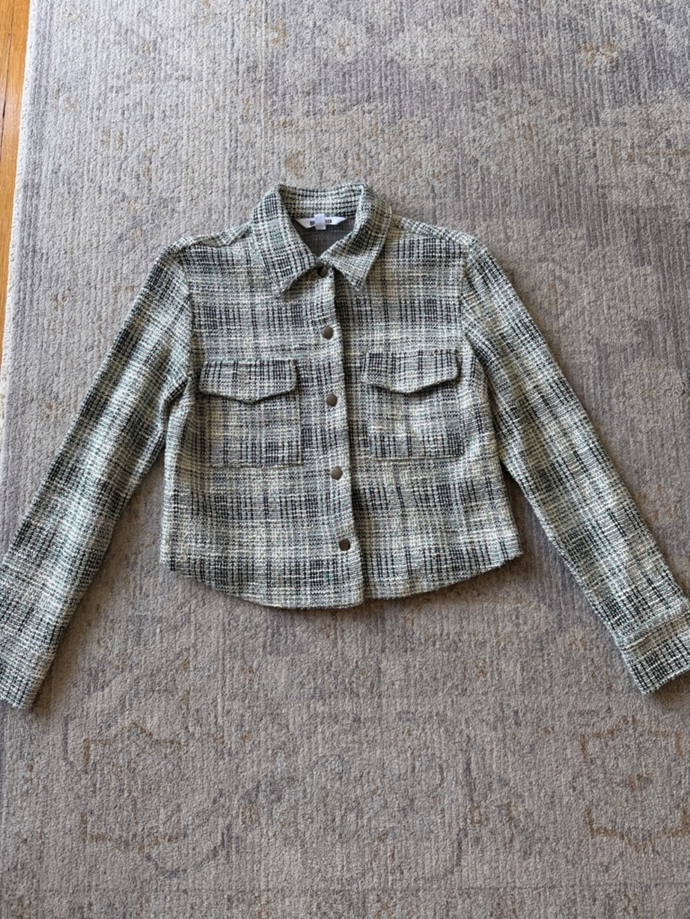BB Dakota Cropped Plaid Tweed Jacket in Green and Black